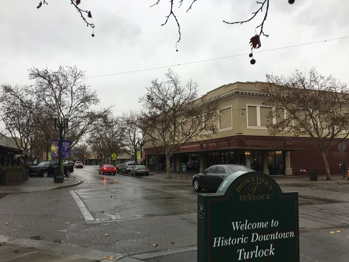 Downtown Turlock on a rainy day