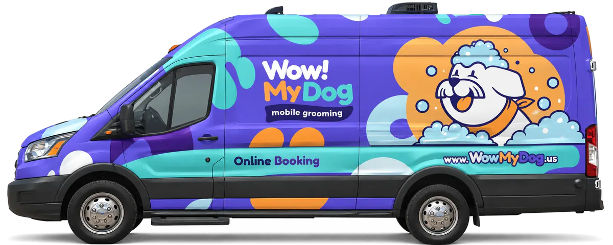 The Wow My Dog grooming van, side view